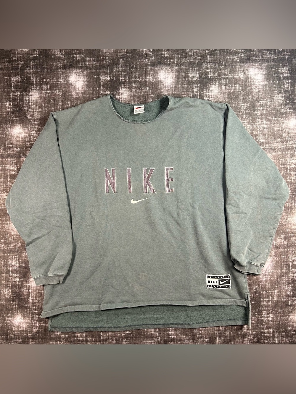 Vintage 90s Authentic Nike Grail Center Swoosh Sweatshirt Mens XL Green Distress